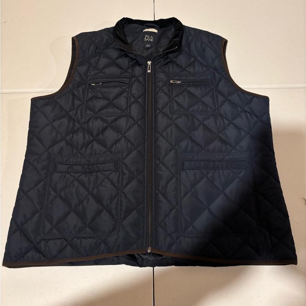 Jos A Bank Tailored Fit Full Zip Navy Blue Polyester Outdoor Vest Men’s Size XXL
